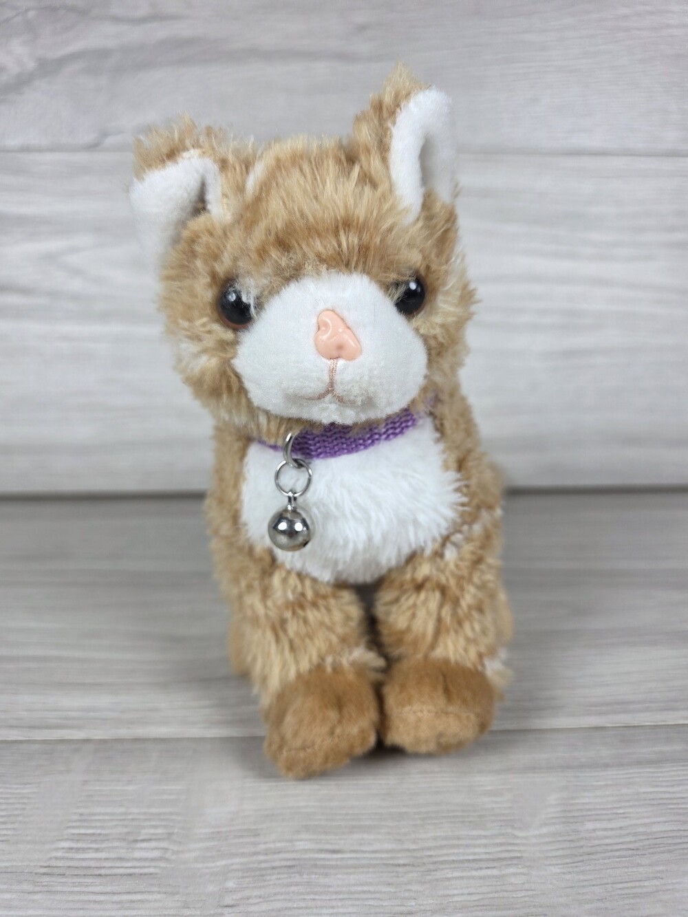 Plush Cat Light Brown and White w Bell Collar 7" Pet for 18" Dolls SU47